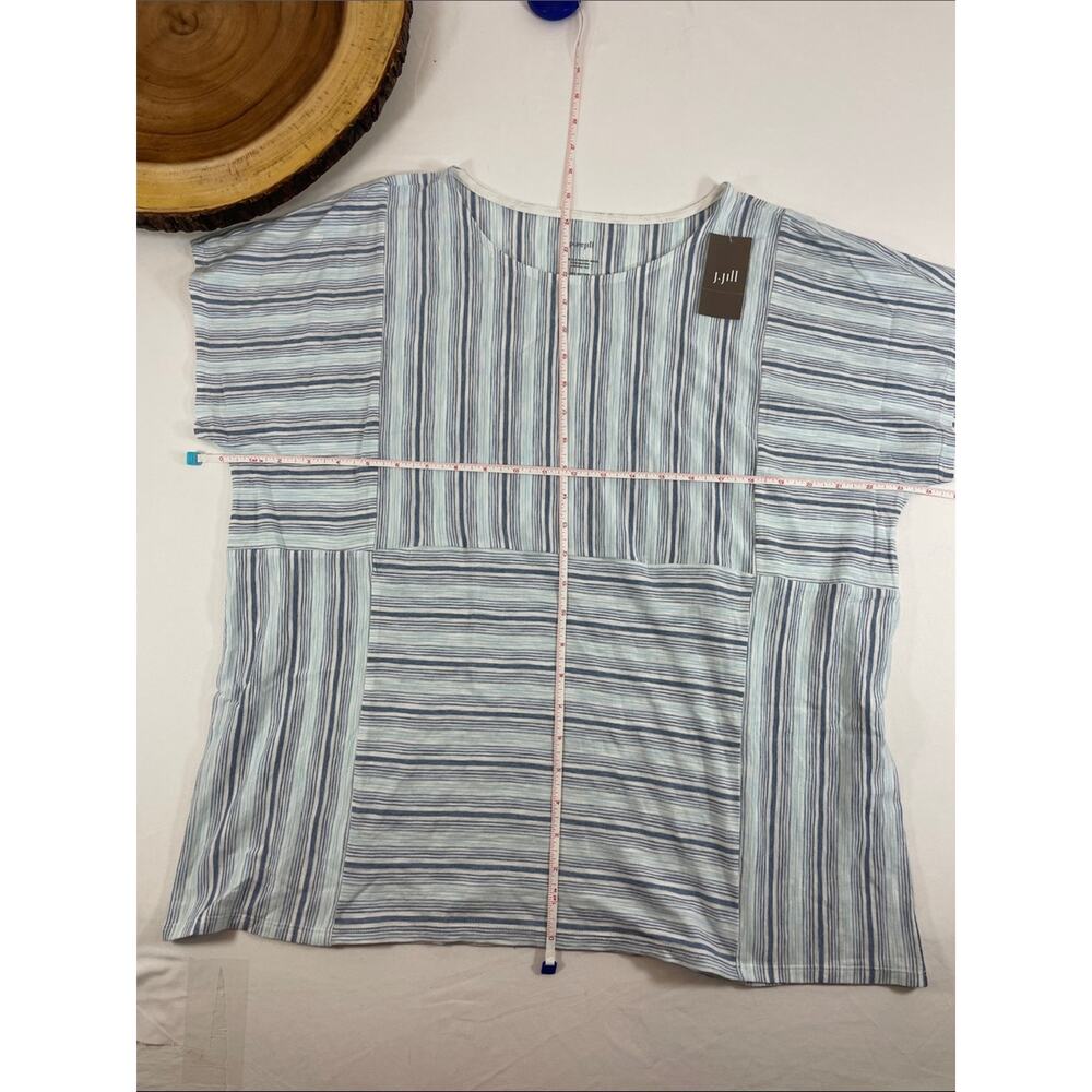 J.Jill PureJill Variegated Stripe Tee White Blue L Coastal Boho Relaxed NWT - Picture 7 of 9